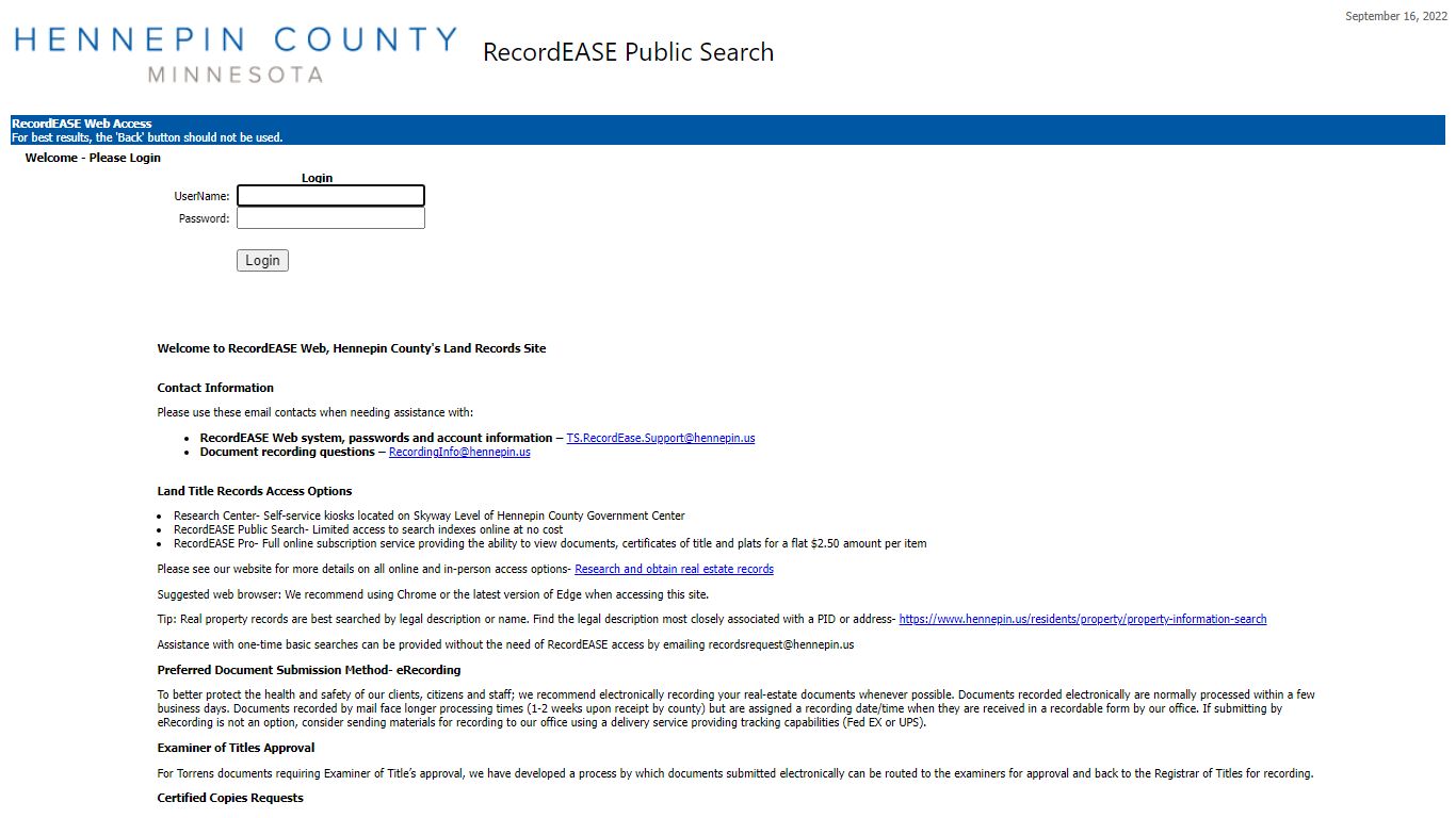 RecordEASE Web Access - Hennepin County, Minnesota